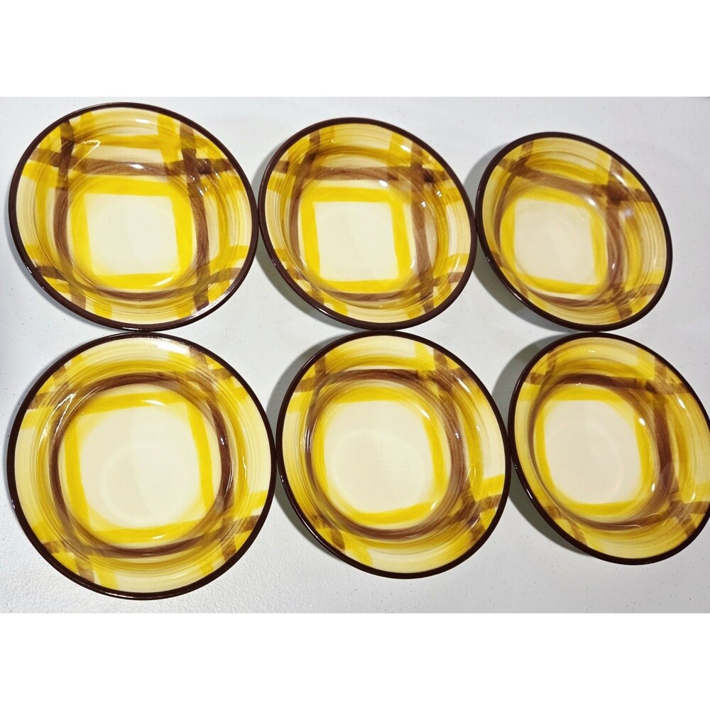 Vernon Kilns California Vernonware Organdie 5.5" Berry Bowls Plaid USA Set Of 6